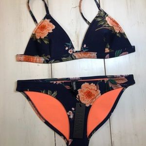 Navy Floral Triangl Bikini